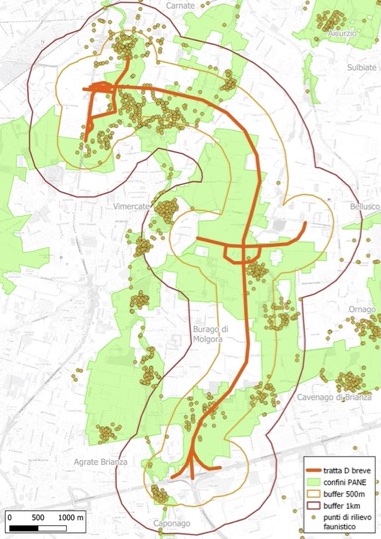 L'impatto di Pedemontana (in rosso) sul parco agricolo Pane