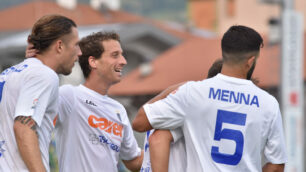 Renate Calcio giocatori del Renate festeggiano per la vittoria ad Alessandria