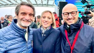 Politica Andrea Monti con presidente Lombardia Attilio Fontana e assessore Terzi