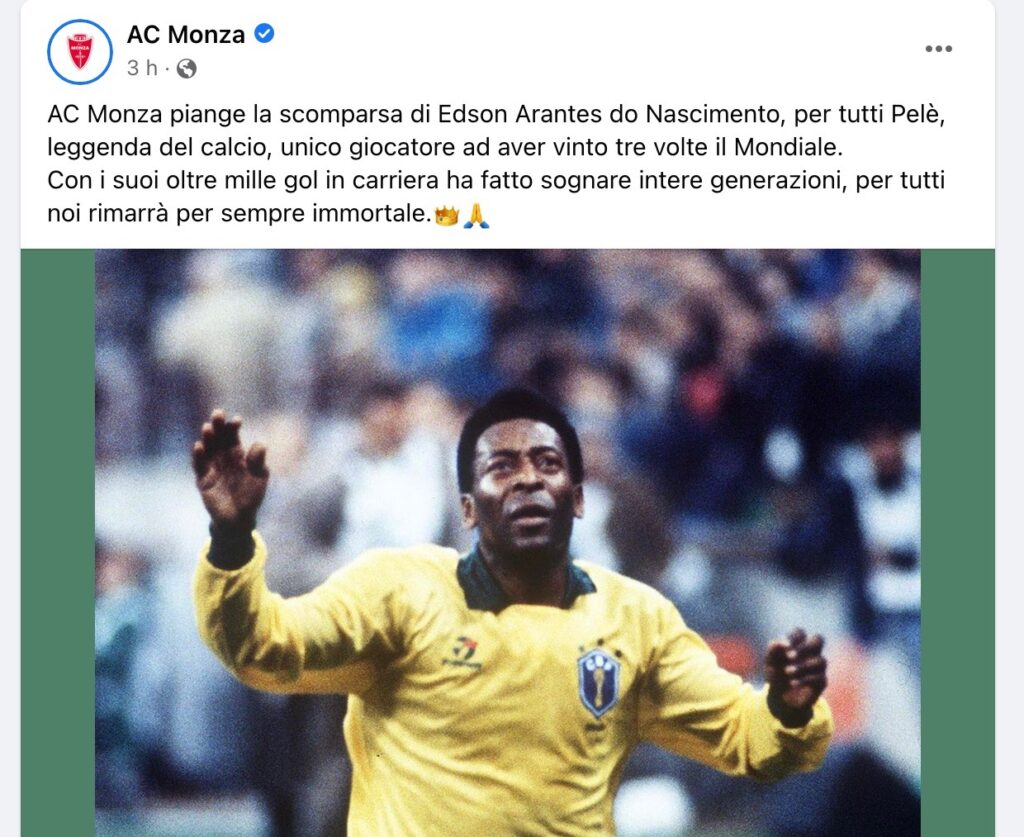 Ac Monza cordoglio Pelè
