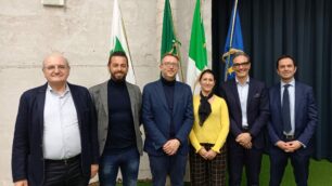 Asst Brianza conferenza sindaci: da sinistra Silvano Casazza (Direttore Generale IRCCS San Gerardo), Luca Veggian (Sindaco di Carate), Marco Citterio (Sindaco di Giussano), Alessia Borroni (Sindaco di Seveso), Egidio Riva (neo Presidente Conferenza dei Sindaci ASST Brianza e Assessore di Monza), Guido Grignaffini (Direttore Sociosanitario di ASST Brianza)