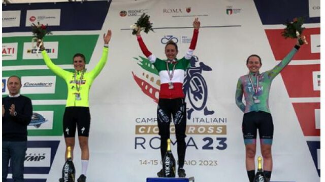 Lissone Ciclocross podio Camp.italiani 2023 da sinistra Gariboldi Persico Baroni