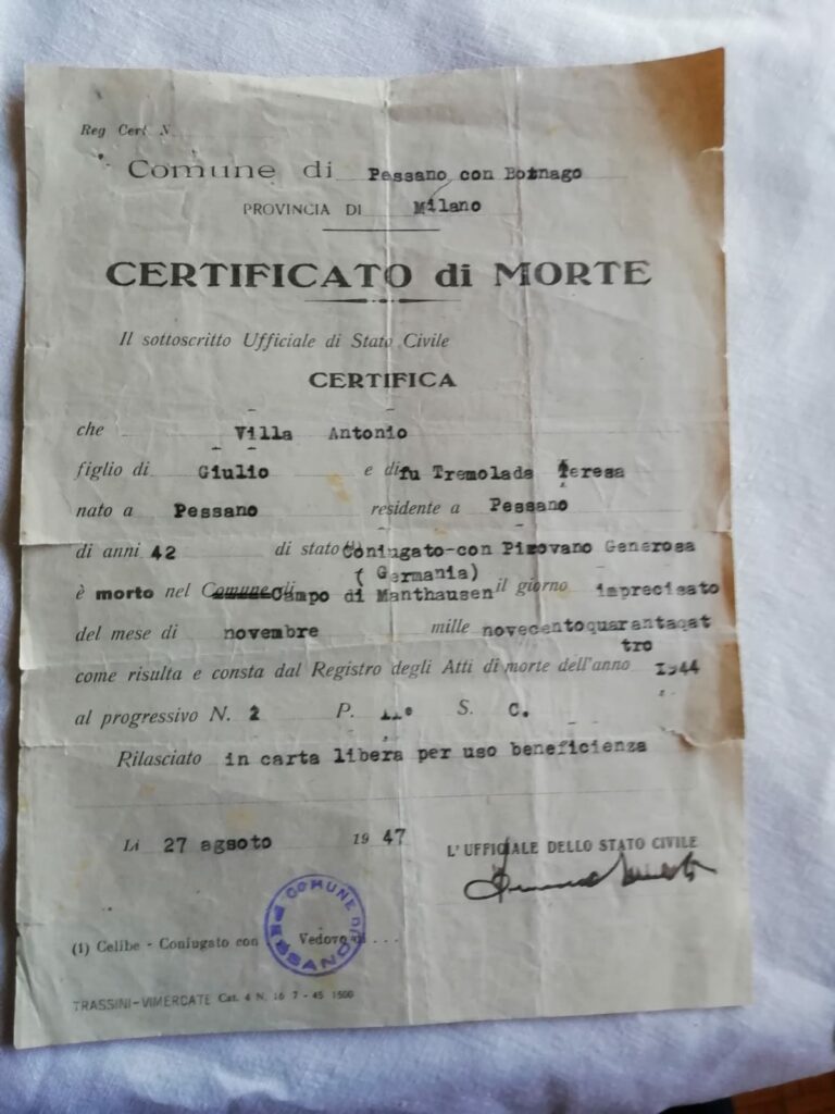 certificato di villa antonio