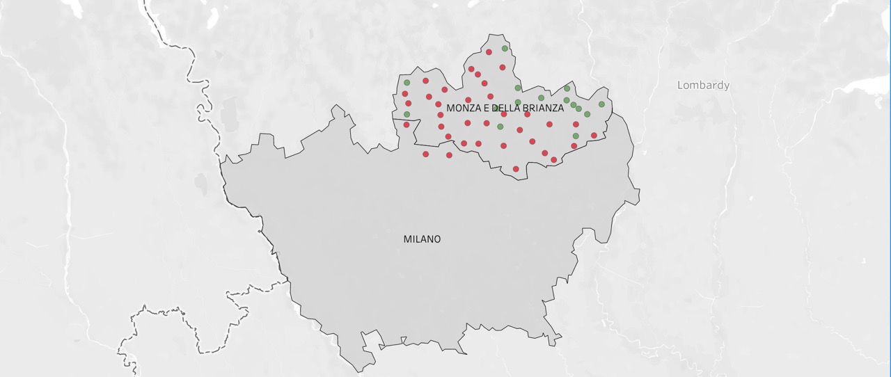 Mappa Greenpeace Pfas il dettaglio della provincia di Monza e Brianza