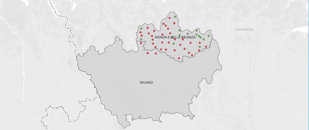 Mappa Greenpeace Pfas il dettaglio della provincia di Monza e Brianza