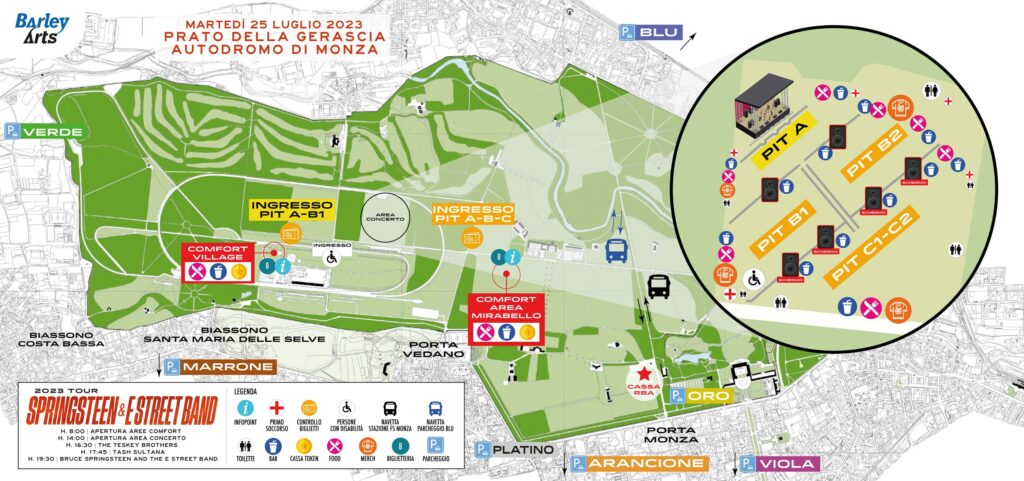 Mappa concerto Bruce Springsteen Autodromo nel parco di Monza
