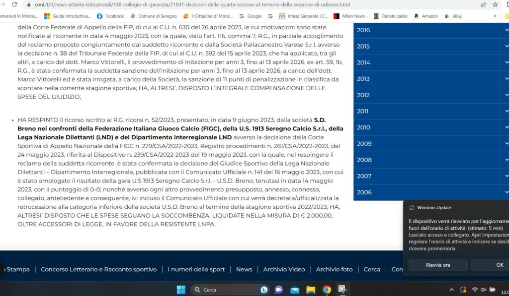 La quarta sezione ha respinto il ricorso del Breno, finalizzato a chiedere la vittoria a tavolino nel playout del 14 maggio, dopo che la prima sezione lo aveva accolto