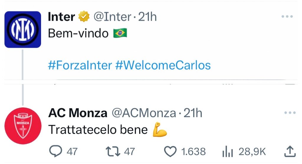 Twitter Inter-Monza Carlos Augusto