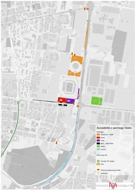 Il piano parcheggi allo stadio di Monza per le partite di serie A