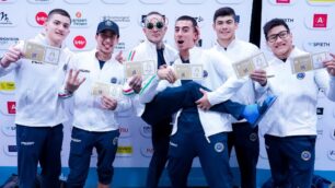 Ginnastica azzurri pronti a volare a Parigi, secondo da destra Abbadini - foto Federginnastica