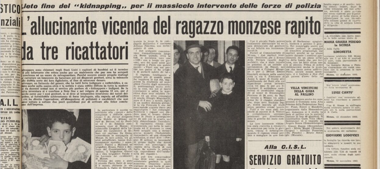 La pagine del 1963 sul sequestro Ratti sul Cittadino