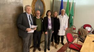 Monza ospedale Medicina e filosofia. Da sinistra: Massimo Clerici, Claudio Cogliati, Milena Provenzi, Antonetta Carrabs e Orazio Ferro