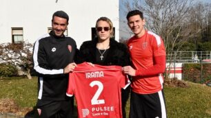 Serie A Ac Monza il cantante Irama a Monzello con mister Palladino e capitan Pessina - foto Ac Monza