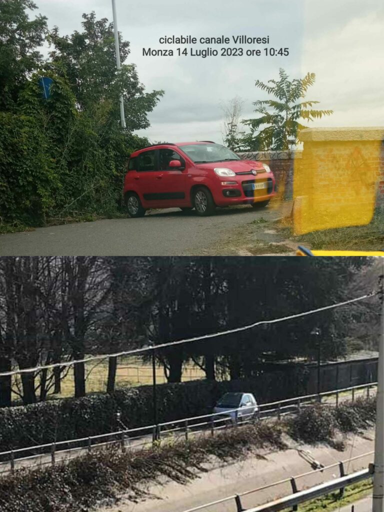 Monza auto su ciclabile canale Villoresi