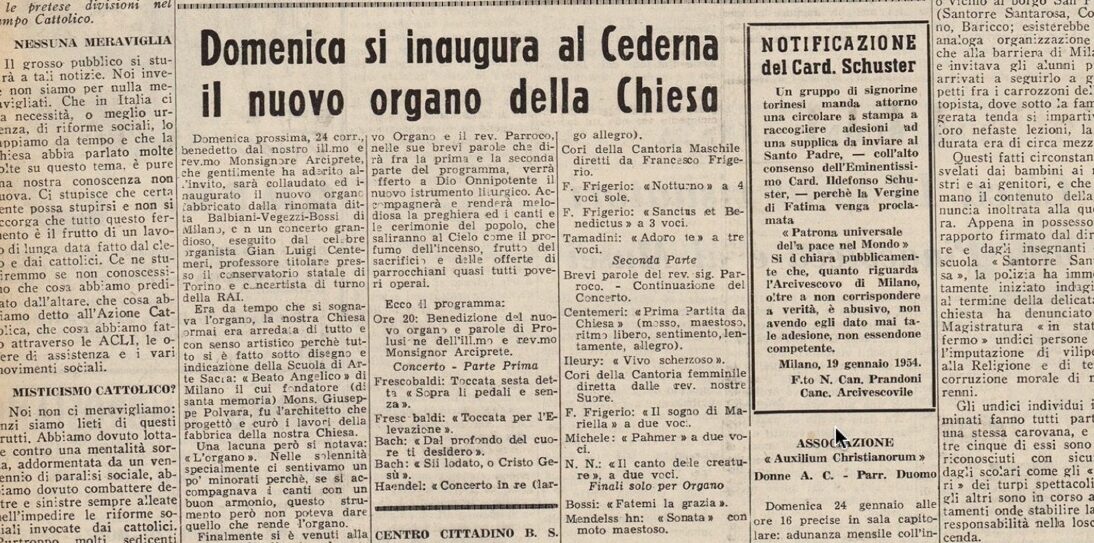 Organo Cederna 1954 articolo il Cittadino