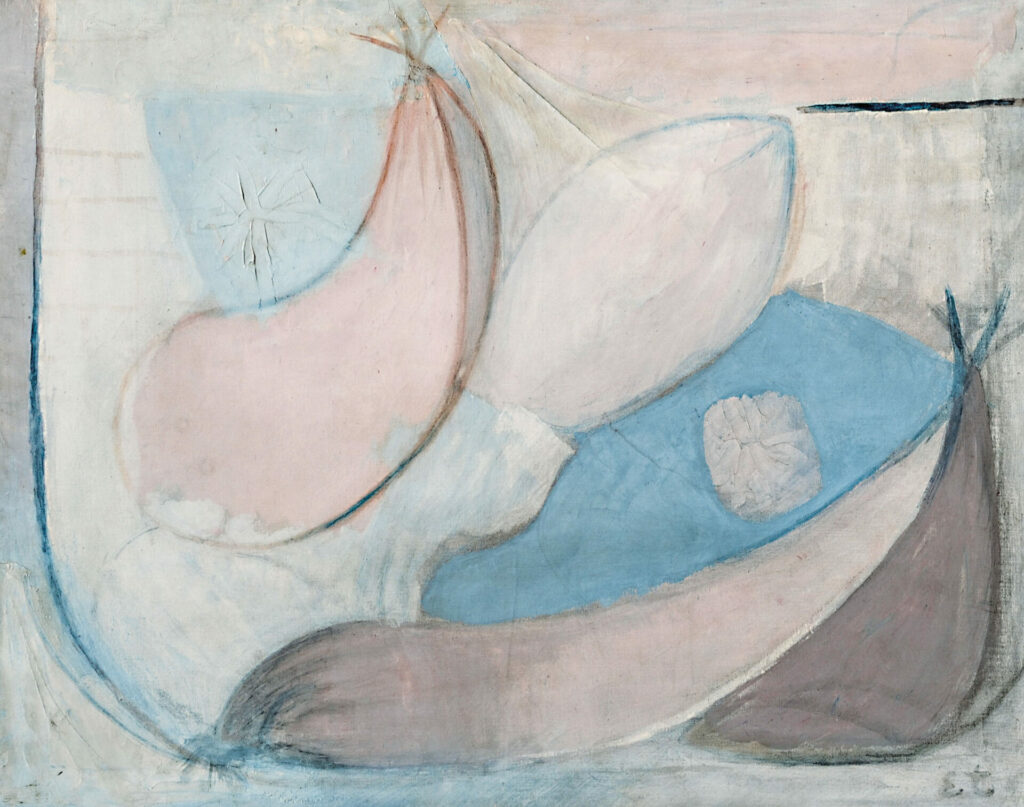 Ennio Tomiolo, Forme marine, 1950, olio su tela, 55x685