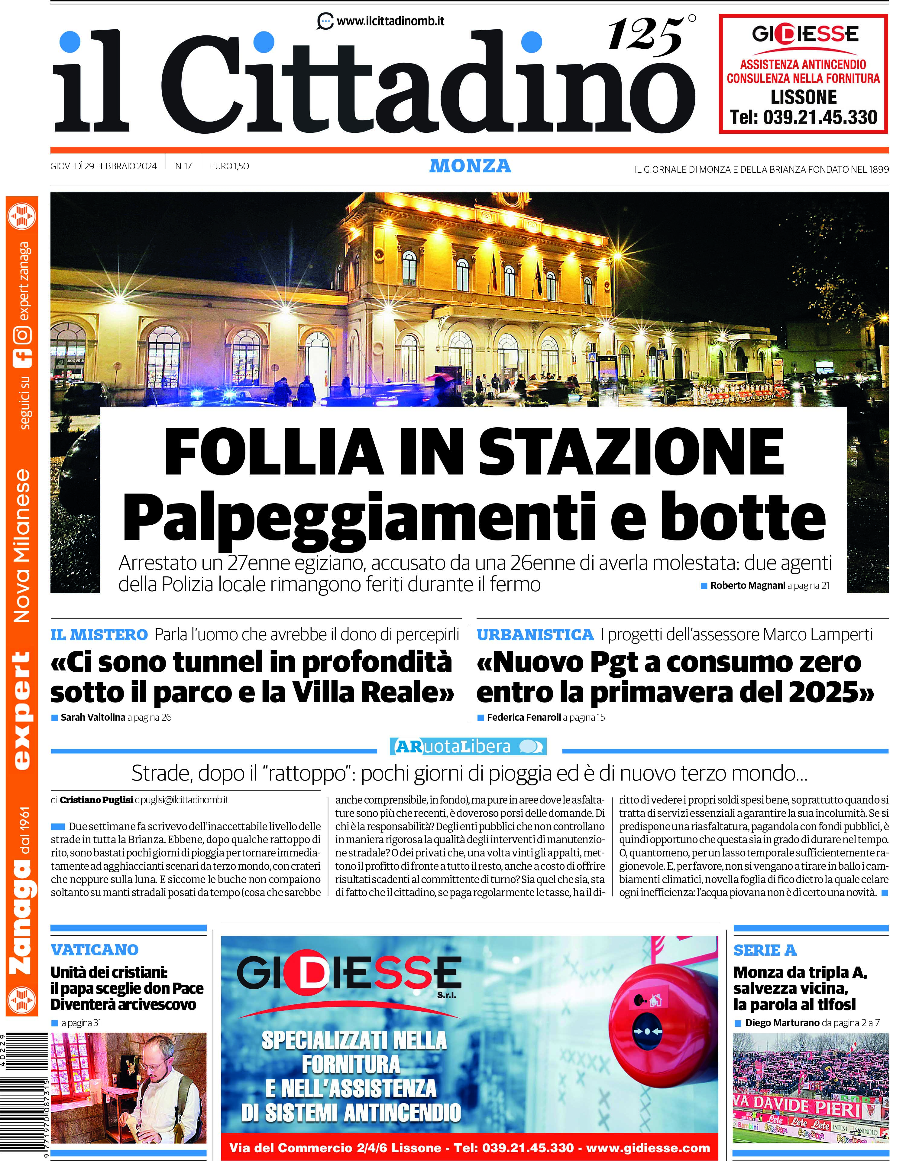 PRIMA pagina Il Cittadino Monza 29 feb