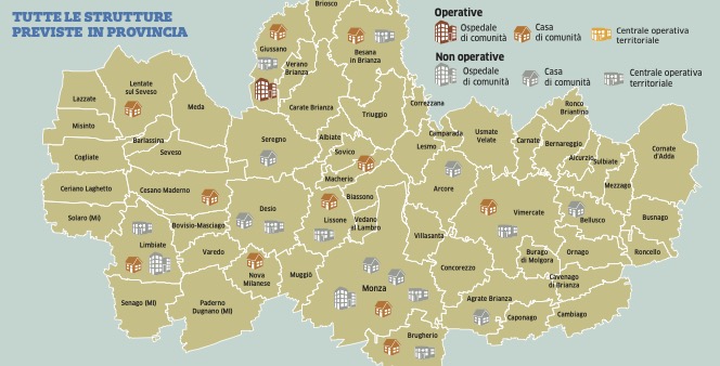 La mappa della sanità territoriale prevista a Monza e Brianza