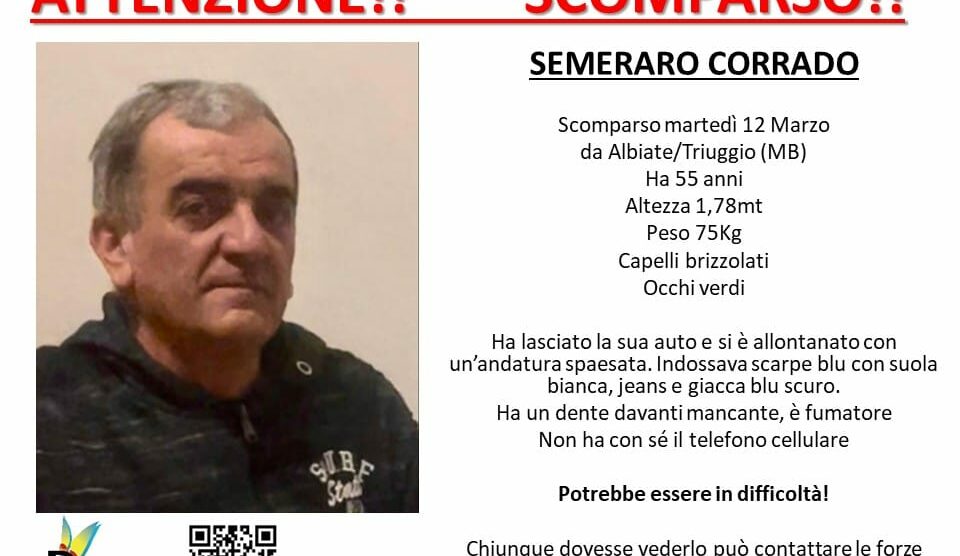 Appello Associazione Penelope per Corrado Semeraro scomparso Albiate Triuggio Macherio