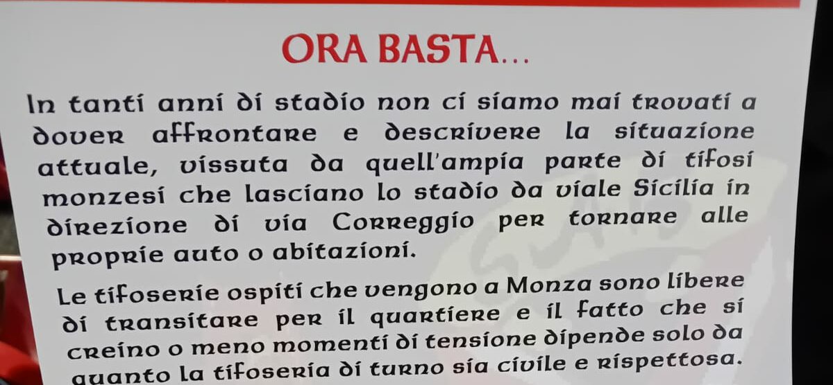 Il volantino diffuso prima di Monza-Atalanta dai tifosi