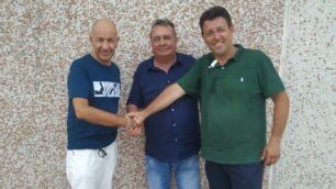 Seregno ciclismo da sinistra De Rosa, Maggioni, Moretto