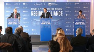 Guido Guidesi, assessore regionale allo Sviluppo Economico, da oggi presidente dell’Alleanza Europea delle Regioni dell’Automotive (Conference Automotive Regions Alliance, ARA), intervenuto oggi a Monza alla conferenza stampa di chiusura dei lavori di ARA che si è svolta all’Autodromo Nazionale.