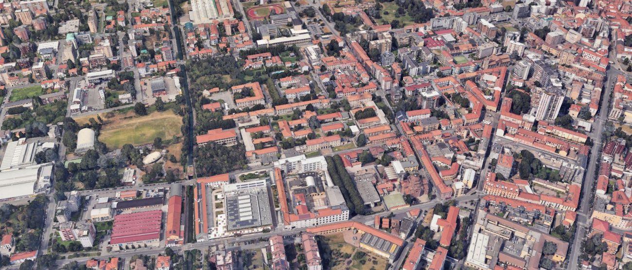 Al centro l'area dell'ospedale Vecchio di Monza