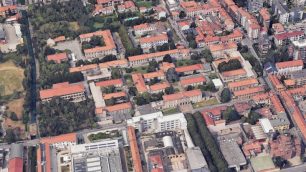 Al centro l'area dell'ospedale Vecchio di Monza