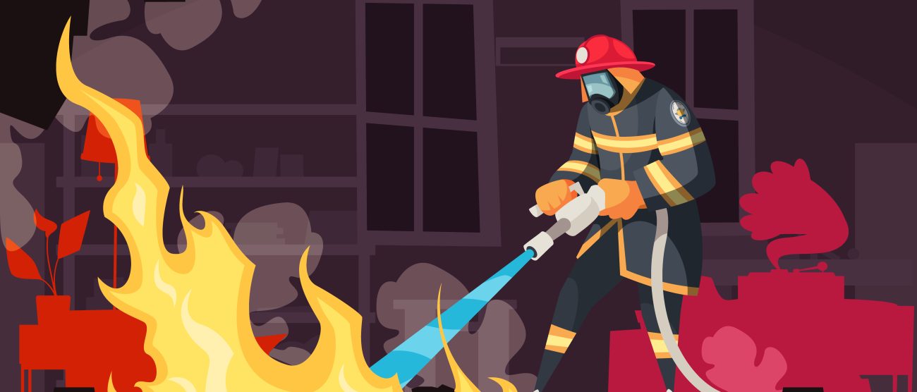 Vigile del fuoco spegne un incendio - illustrazione Freepik.com