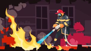 Vigile del fuoco spegne un incendio - illustrazione Freepik.com