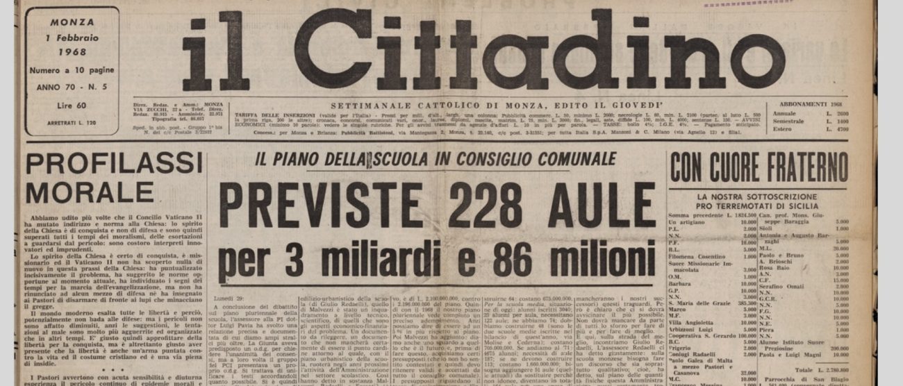 Il problema scuole sul Cittadino tra il 1967 e i primi anni Settanta