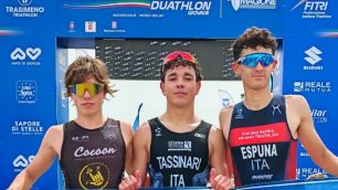 Lissone Triathlon Campionato italiani giovani 2025 primo da sinistra Giacomo Giorgini