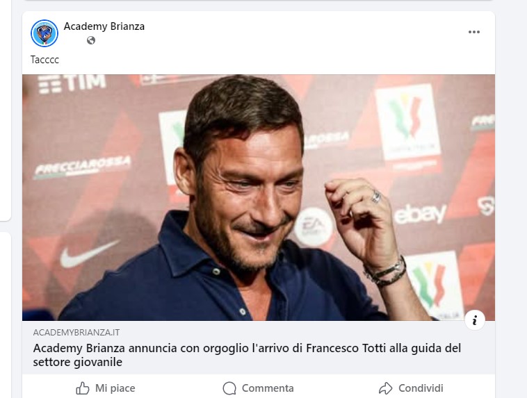 L'annuncio di Francesco Totti all'Academy Brianza: pesce d'aprile