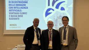 Radiologia e intellingenza artificiale a Monza: da sinistra Rocco Corso, il presidente dell'Irccs Claudio Cogliati, Davide Ippolito