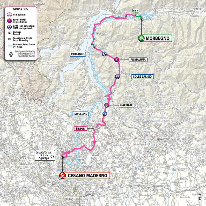 Giro d'Italia 2025 planimetria tappa 18 Morbegno-Cesano Maderno