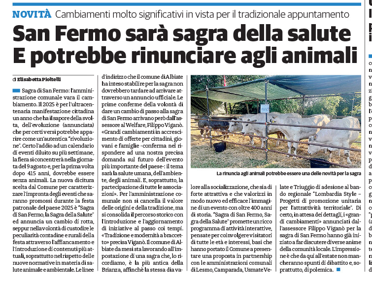 Albiate la notizia di un San Fermo diverso dalla tradizione sul Cittadino dell'8 marzo 2025