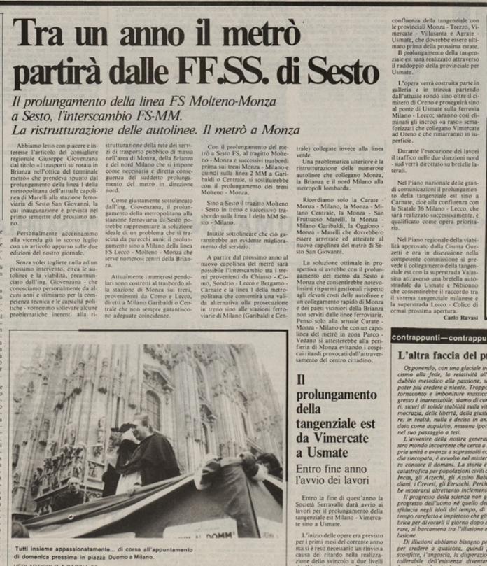 Metropolitana a Monza il Cittadino anno 1985