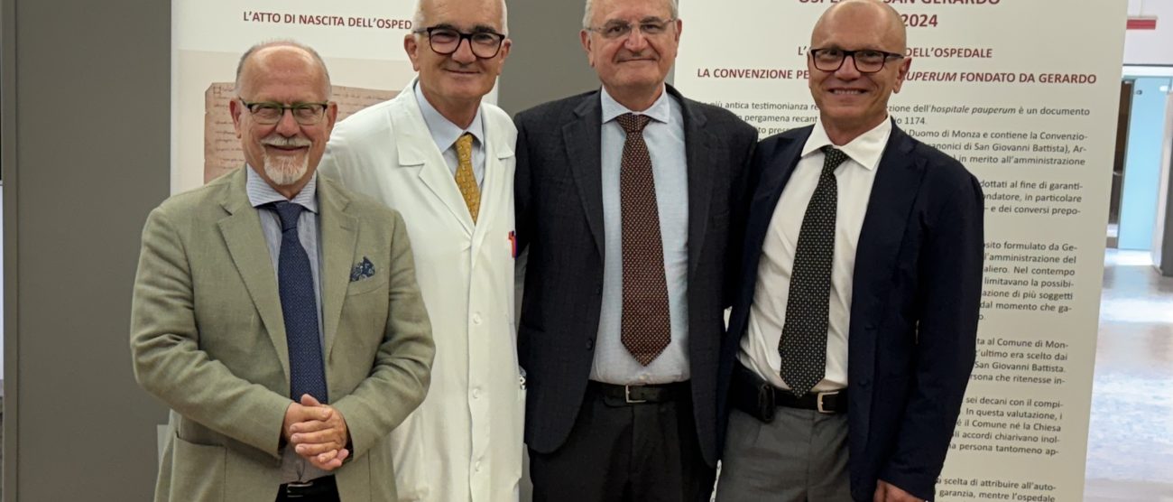 Irccs San Gerardo Monza: da sinistra il presidente Cogliati, il professor Ingelmo, il direttore generale Casazza, il direttore scientifico Invernizzi