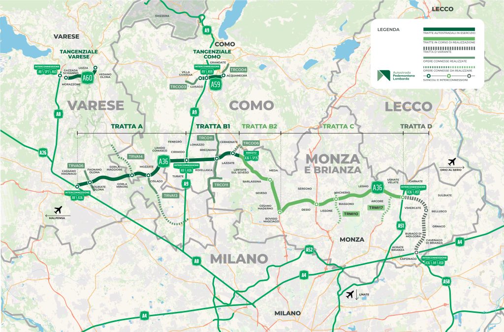 Mappa Autostrada Pedemontana Lombarda