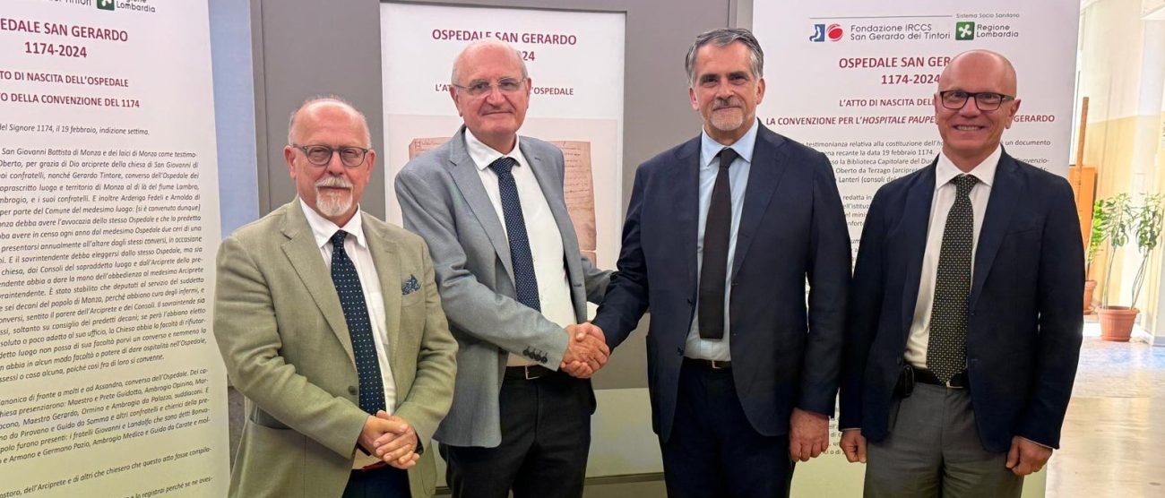 Irccs San Gerardo Monza il presidente Claudio Cogliati, Silvano Casazza, Michele Brait, il direttore scientifico Pietro Invernizzi