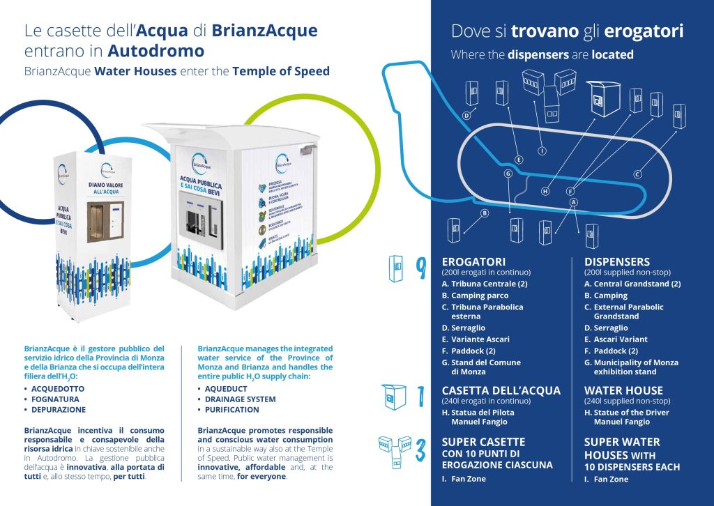 La mappa degli erogatori di BrianzAcque in autodromo
