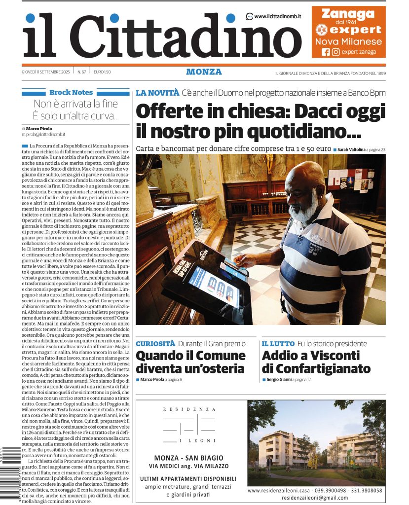Il Cittadino prima pagina 11 settembre 2025
