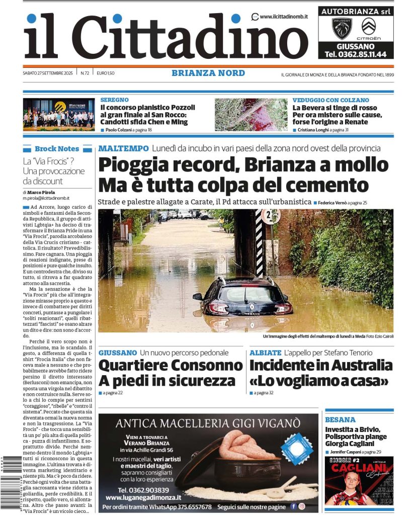 Il Cittadino 2025 prime pagine 27 settembre