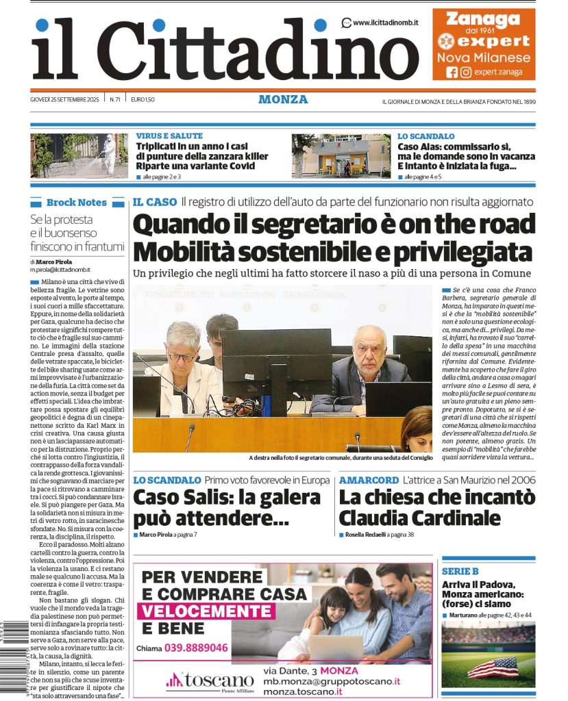 Il Cittadino Monza prima paigina 25 settembre 2025