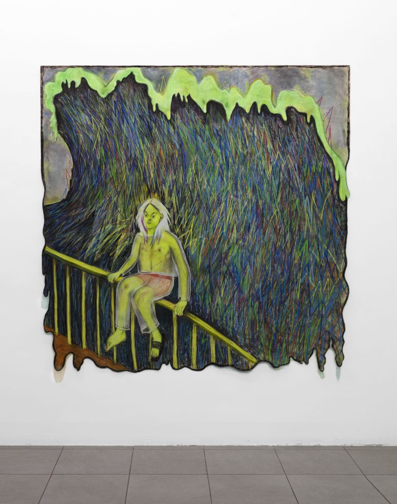 Giuliana Rosso, L'arcobaleno disidratato (2019, 200x200 cm, gessetti su carta,Turin,2019, Courtesy the artist and Almanac London -Turin) 