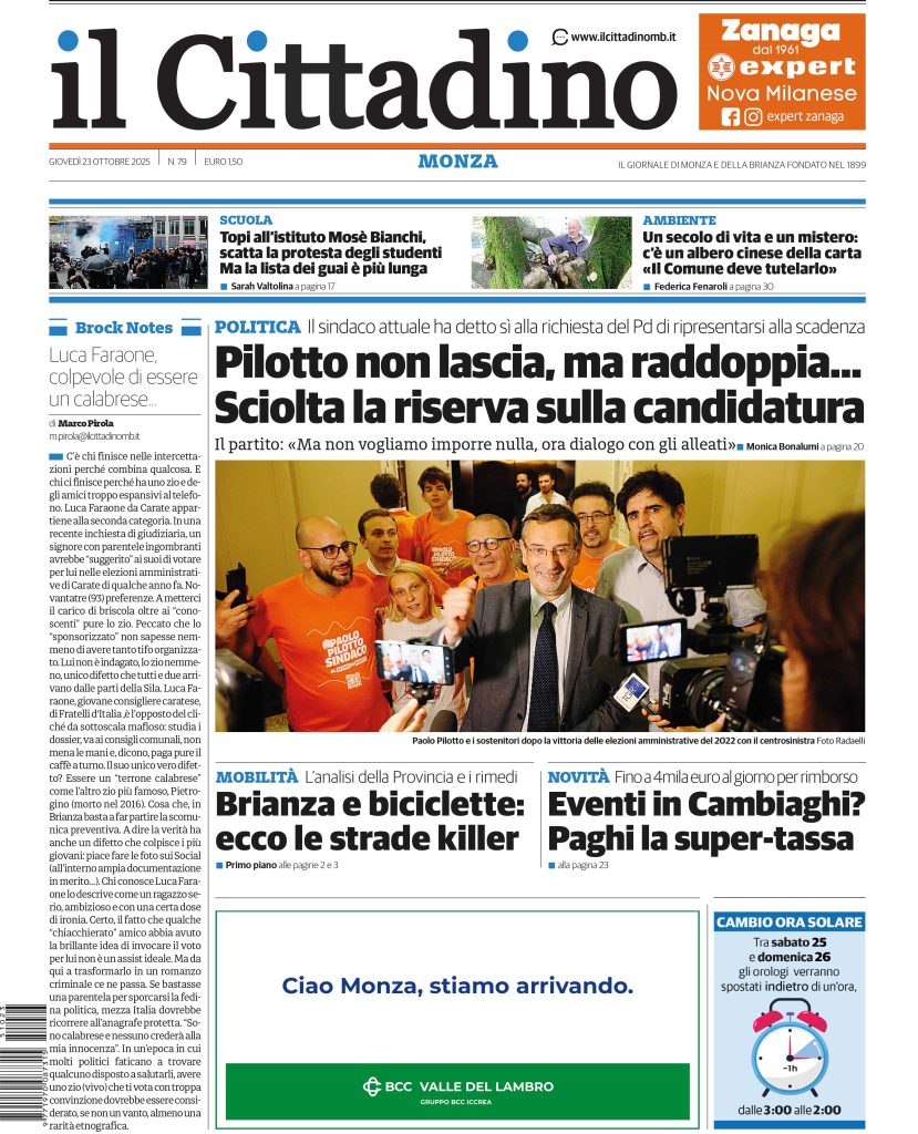 Prima pagina il Cittadino 23 ottobre 2025