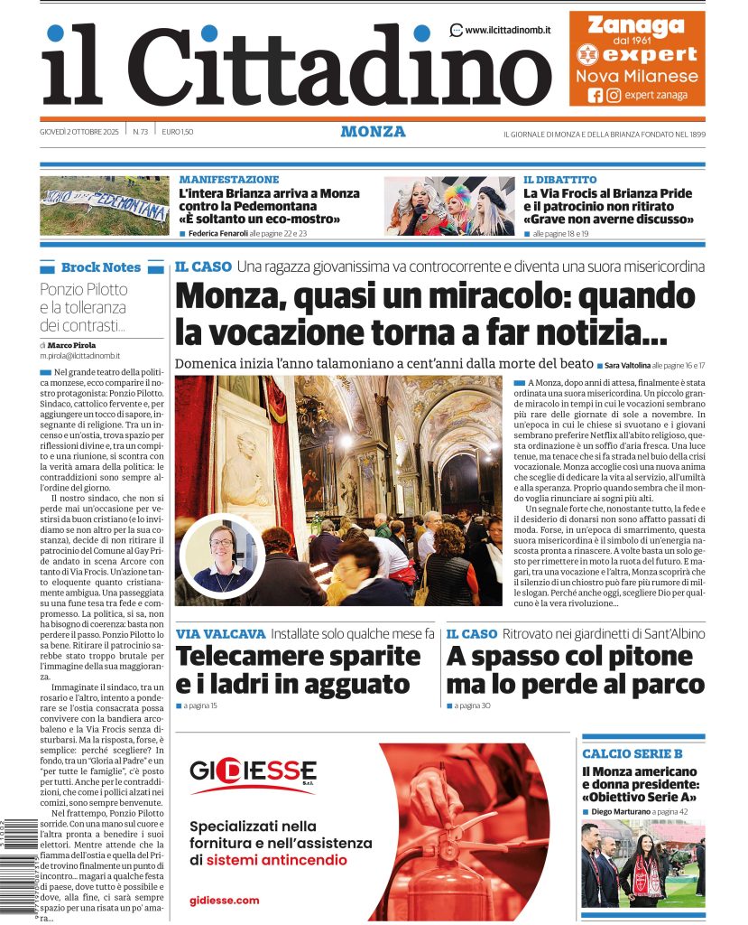 Prima pagina il Cittadino 2 ottobre 2025