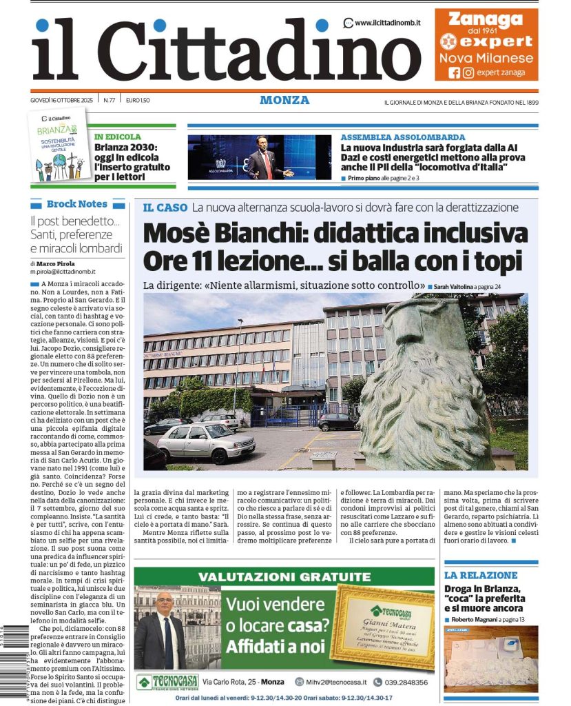 Il Cittadino Prima pagina 16 ottobre 2025