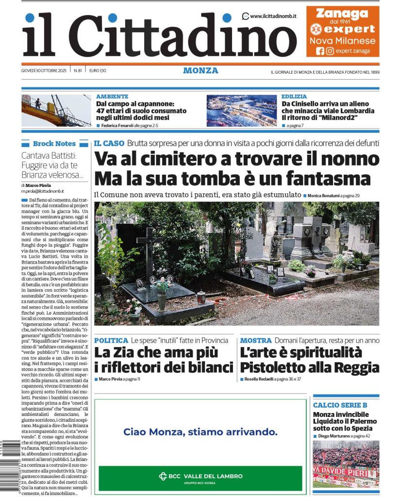 Prima pagina il Cittadino 30 ottobre 2025