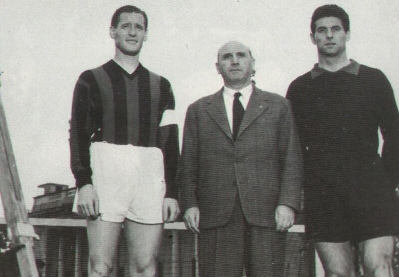 Calcio il seregnese d'adozione Toni Busini, dt del Milan, tra Nils Liedholm e Lorenzo Buffon